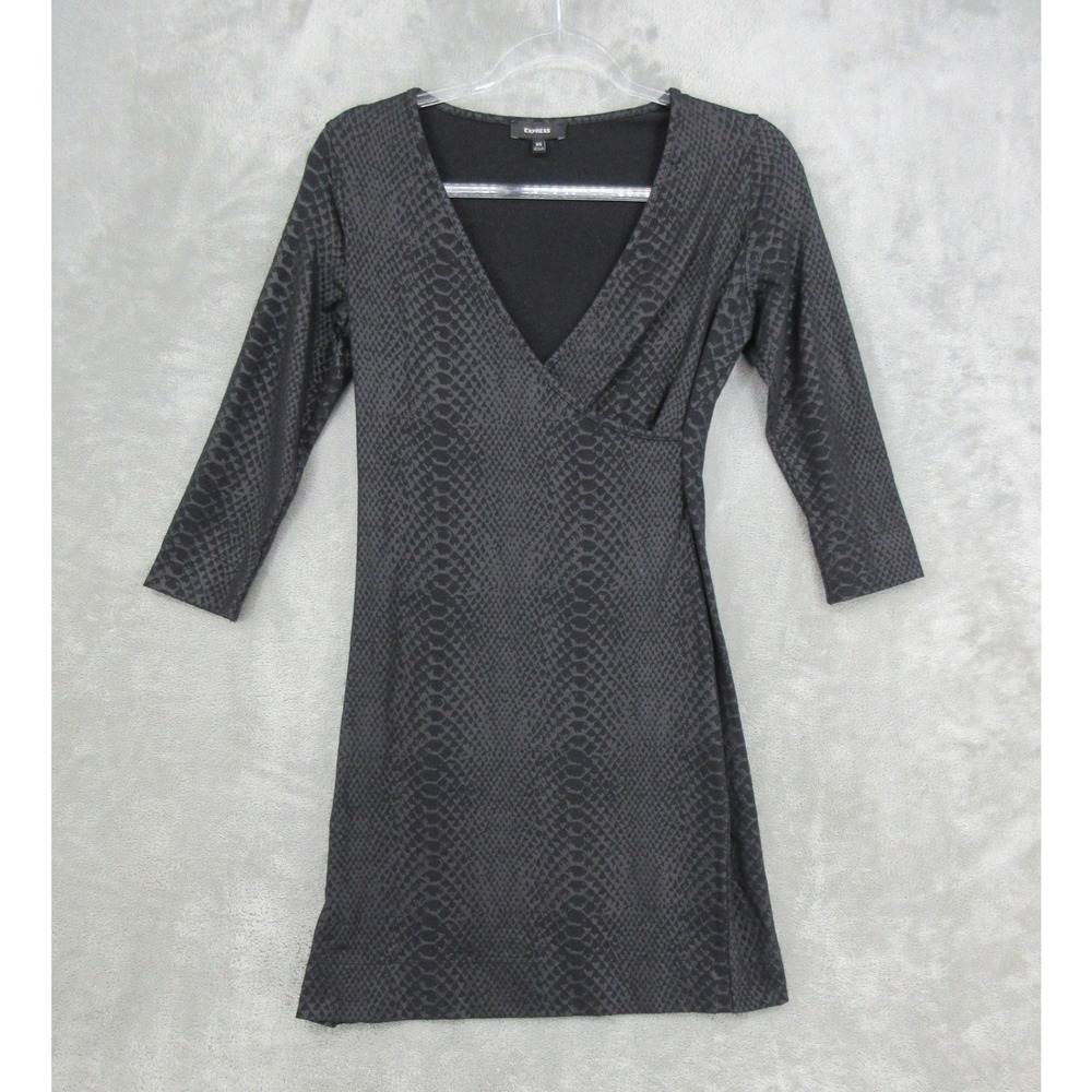 Express Dress Womens Size XS Snakeskin Statement Bodycon Mini Whimsigoth Black